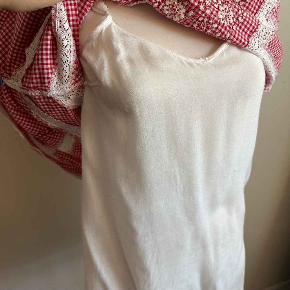 Free People Sunny Day Embroidered Red Gingham Shift Dress with Short Sleeves - Picture 7 of 11